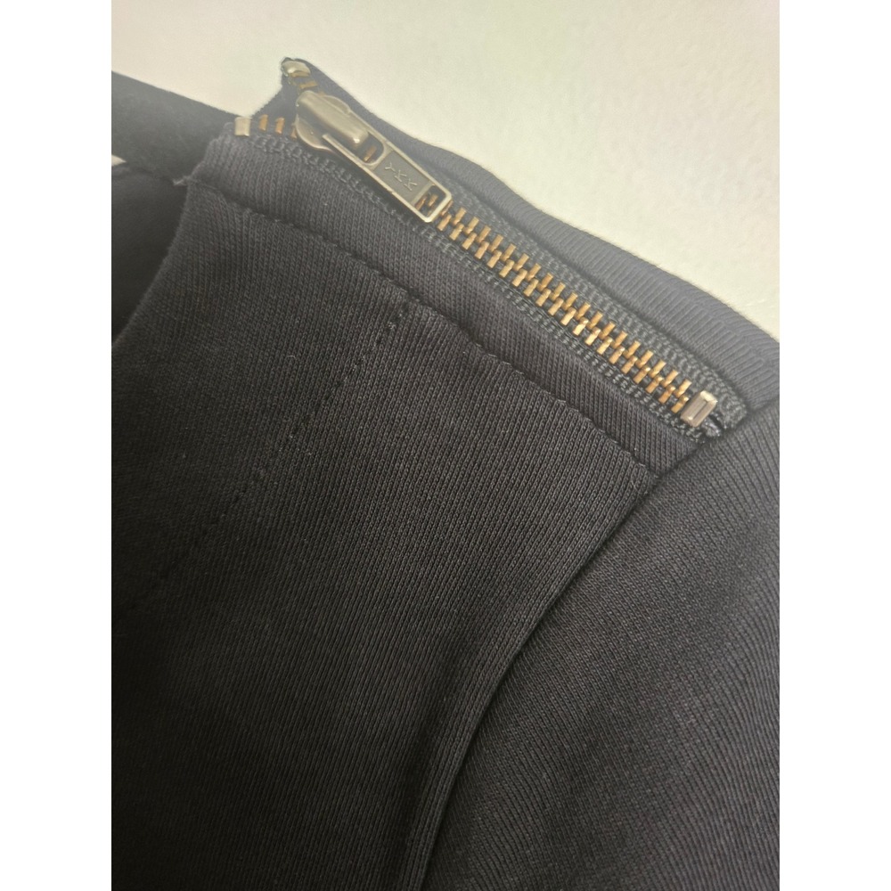 Talbots Petites Black Cotton Knit Shift Dress Short Sleeve Gold Shoulder Zip MP - Picture 4 of 5